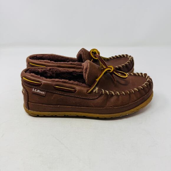 L.L. Bean Brown Leather Wicked Good Moccasin Slippers Women’s 6M - Picture 6 of 11